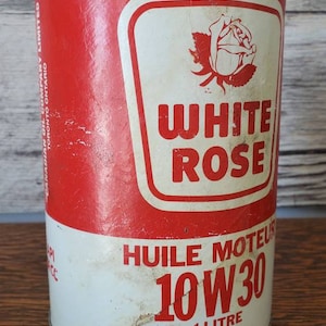 White Rose Oil  Petrol Advertising 1 Litre 10W30 Cardboard and Tin Empty Canada's Oldest Oil Company Garage Collectible Gift For Him