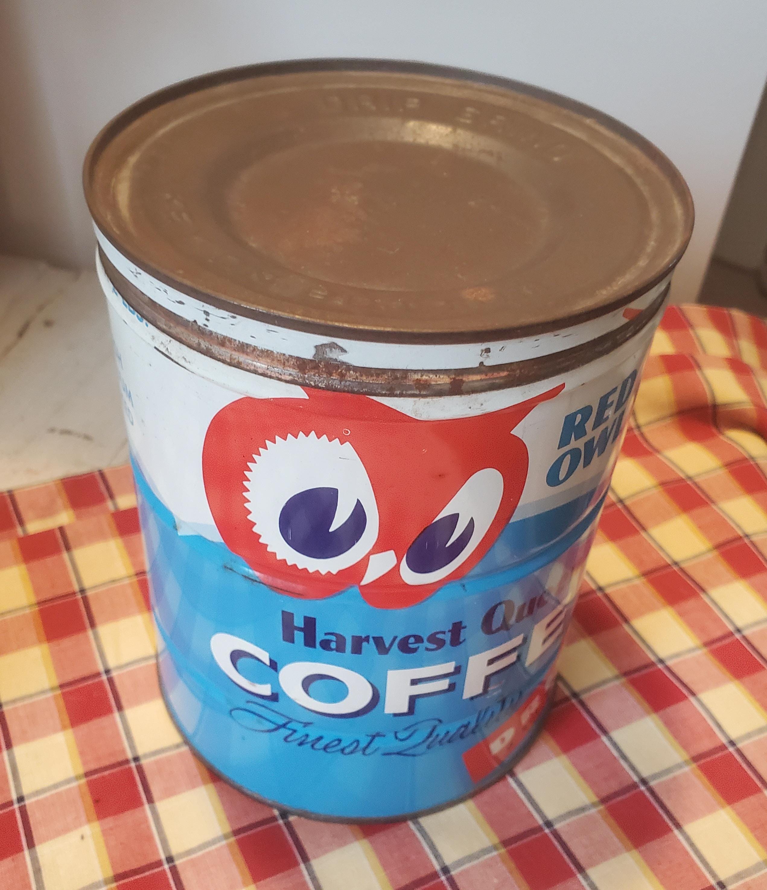 Turqoise Robins Egg Blue Coffee Tin, Harvest Queen Red Owl Brand
