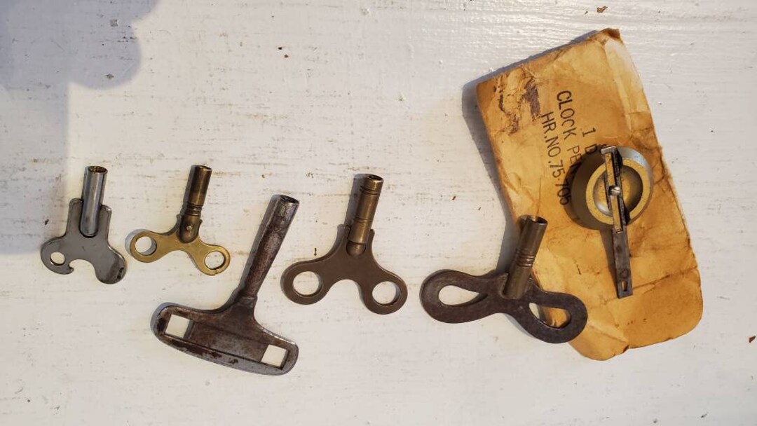 Antique Horologist Clock Winding Keys Lot W Pendulum Brass Etsy