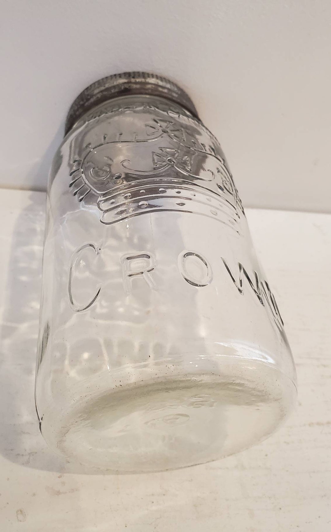 Crown Mason Jar 1953 Diamond Glass Clear W Crown Lid Made in Canada W