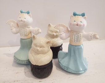 Cat Figurine Bottle Collection, 1970s Dancing Feline Lot Vintage Avon One Price For ALL