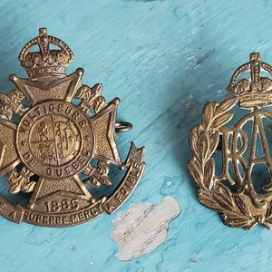 RCAF Canadian Military Brass Pins Pair Royal Canadian Air Force Voltigeurs de Quebec Army Brass Cap Badge Slider Pins WW2 Collectibles