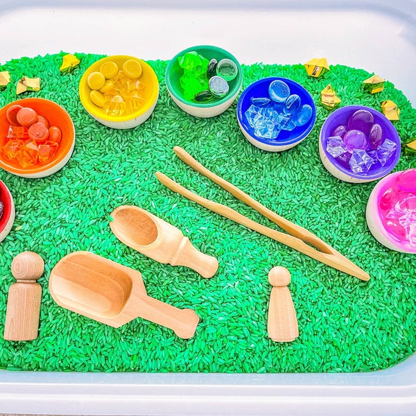 Rainbow Sensory Bin, Rainbow Sensory, Taste Safe, Montessori, St. Patrick's Day Sensory Bin
