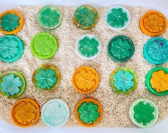 St. Patrick's Day Loose Parts, Resin Lucky coins, Resin Shamrocks, Sensory bin coins, Montessori, Reggio, Counting Coins, Pretend Play