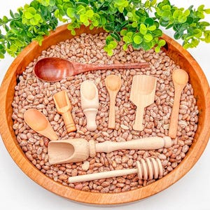 Wooden Spoons/scoops/tongs, Sensory bin tools, Toddler Set Of Sensory Bin Tools, Montessori, Reggio