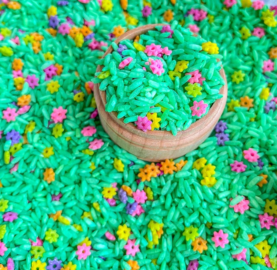 Spring Sensory Rice With Flowers, Sensory Bin Filler, Colored Rice ...