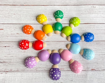 Set Of 10 Rainbow Wooden Ladybugs, Wooden Ladybugs, Sensory bin bugs, Montessori, Reggio, Toddler Wood Ladybugs, Forest School