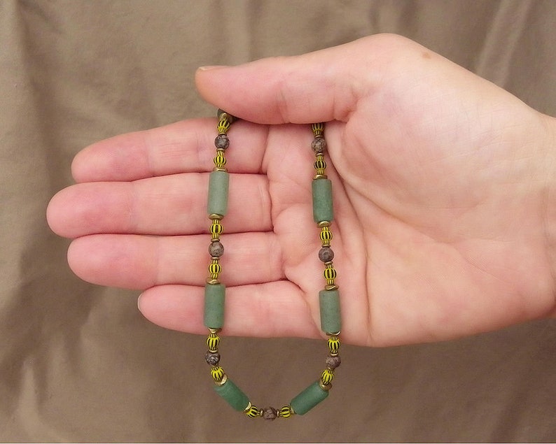 Rustic Unisex Boho African Tribal Style Necklace in Stone and Trade Beads Indie