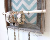 Jewelry Organizer Jewelry Display Barnwood Pick Chevron Color Frame Silver Hooks