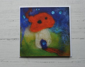 Felted Toadstool House Blank Card: New Home, Birthday