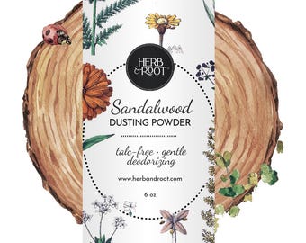 Sandalwood Body Dusting Powder | Talc-free Deodorizing Corn Free Chafing After Bath Powder Natural, Organic, Herb & Root