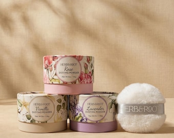 Mini Dusting Powder Trio – Lavender, Rose & Vanilla (Talc-Free) + Puff | Gift Set