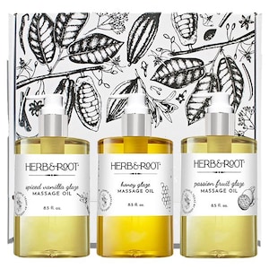 Massage Oil Gift Set of dessert-inspired massage oils- Spiced Vanilla, Passion Fruit, and Honey | Gift for Couples Massage | 5 senses gift