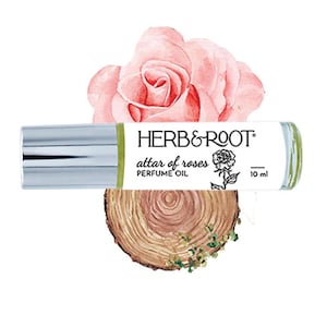 Sandalwood Rose Perfume Oil Rollerball (Roll On) Vegan, Made with essential oils, Unisex fragrance cologne, Herb & Root, 10ml