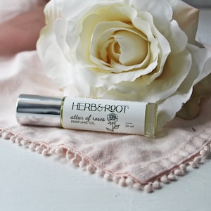 Sandalwood Rose Perfume Oil Rollerball (Roll On) Vegan, Made with essential oils, Unisex fragrance cologne, Herb & Root, 10ml