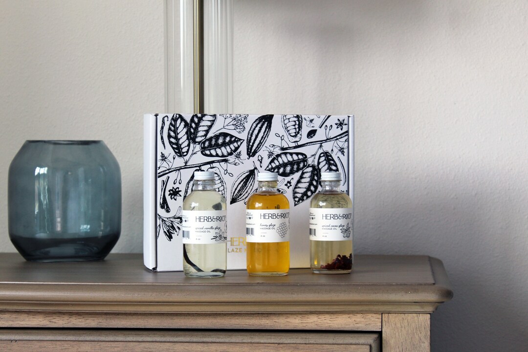 Edible Massage Oil Gift Set, Vanilla, Chocolate, and Honey, Gift for