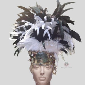 Tahitian & Cook Island Costume Headpiece..Weaved Lauhala Band, Feathers, Shells, Mother Of Pearl Shells And Fresh Water Black Pearls.
