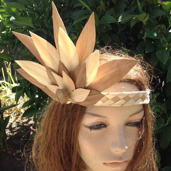 Lauhala Headpiece. Very Simple And Affordable Tahitian And Cook Islands/Rarotongan Headpiece. Suitable For All Ages! Flower Measures 7"- 9".