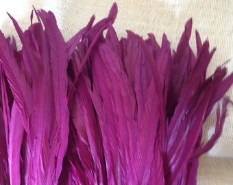 Dyed Purple Rooster Tail Feathers. 3" Pack 8" - 10" In Length