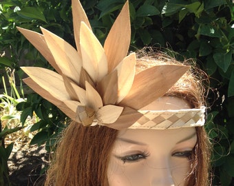 Lauhala Headpiece. Very Simple And Affordable Tahitian And Cook Islands/Rarotongan Headpiece. Suitable For All Ages! Flower Measures 7"- 9".