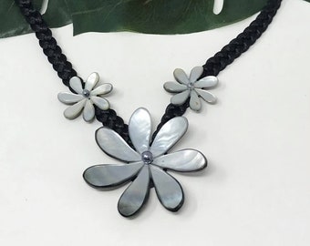 Beautiful Carved Tiare Flower Mother Of Pearl Shell Necklace. Polynesian Style Necklace For Beach Wedding, Luau Or Any Polynesians Event.