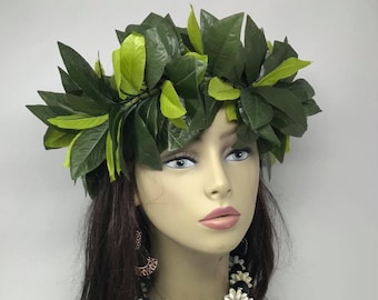 Hawaiian Costume Silk Maile Expandable Elastic Headband & Expandable Elastic Wristlets/Anklets.