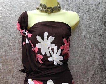 Extra Large Hand Painted Brown Tiare Flower Sarongs First Quality 100% Rayon.