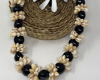 Hawaiian Kukui Nut With Cowrie Rosettes Shell Lei/ Ula/Kahoa Or Necklace. Perfect For Both Male & Female. Black, Beige Or Brown Kukui Nuts.