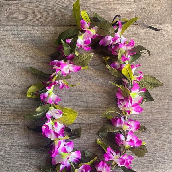 Hawaïen Silk Maile & Orchid Lei. Parfait pour toutes les occasions tropicales. Pièce parfaite pour tous les âges. Aloha Lei.  (Artificiel)