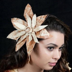 Extra Large Tapa Cloth Hair Clip – Authentic Polynesian Flower for Tahitian, Tongan, or Samoan Costumes & Cultural Events
