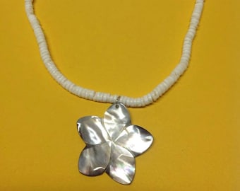 Puka Shells With Mother Pearl Shell Flower. easures 18" Long. Perfect Gifts, Beach Wedding, Or To Wear Everyday With Your Island Style!!