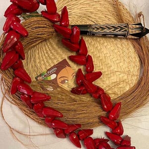 Colar polinésio samoano Ula Fala | Tongan Kahoa Fa | Lei samoano para chefes | Colar de guerreiro | Reinos de luta romana | Colar de lei vermelho