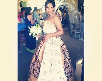 Genuine Polynesian Tapa Cloth & Coconut Husk Fibers Wedding Dress. This Is A Sample Of What We Can Do !! We Will Work To Design Your Dress!!