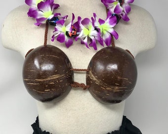 amscan Luau Party Real Coconut Bra Ajustable Bikini Top, Brown, One-Size