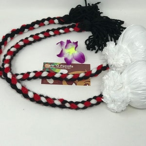 Maori Custom Made Costume Poi Balls. Red, White & Black Color Ropes or Cords Poi Balls. Choose Your Own Color. ONE PAIR 1 SET. image 7
