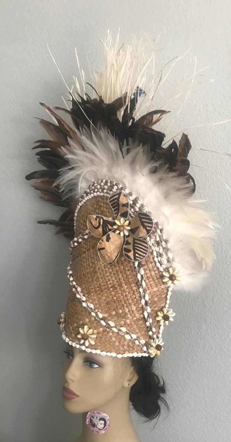 Authentic Weaved Lauhala,sea Shells & Tapa Cloth Flower Headpiece ...