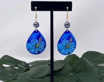 Hibiscus Teardrop Tropical Earrings