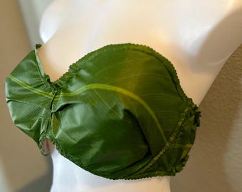 SILK green ti leaves bra top. Perfect bra for young kids & adults. Cook Islands and Tahitian soloist, group dancers..