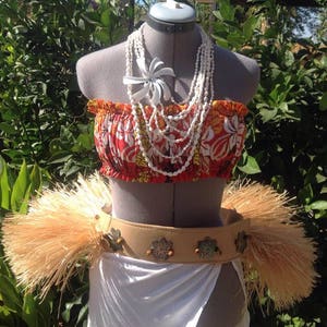 Authentic Hau With Flower Mother Of Pearl Shells Hip Hei. Tahitian & Cook Islands Hip Hei Or Hip Belt. Perfect For Children And Adult. image 1