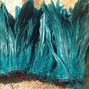 Dyed SEA GREEN Rooster Tail Feathers.. 3 Pack Of 7 10 in Length. Perfect For Making Headpiece & Costumes image 3