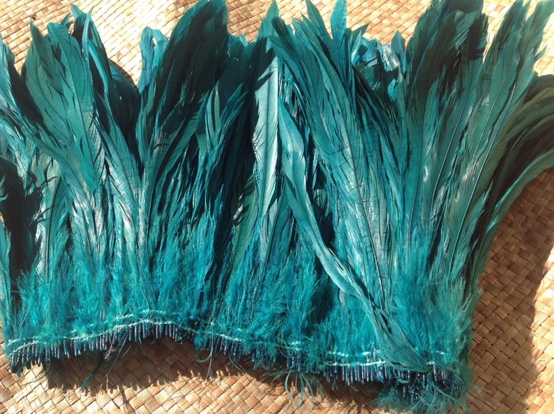 Dyed SEA GREEN Rooster Tail Feathers.. 3 Pack Of 7 10 in Length. Perfect For Making Headpiece & Costumes image 3