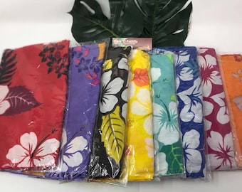 Hawaiian Hibiscus Half Length Sarong. Rayon Sarong Measures Approximately 62&quot; Wide x 21&quot; With Fringe Only. Beach Wear, Gift, Luau Sarong.