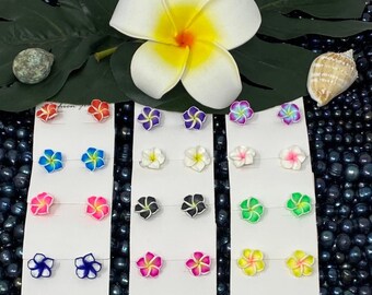 Small Fimo Plumeria Flower Stud Earrings (14mm)