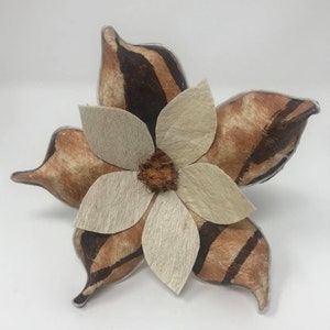 Authentic Polynesian style tapa cloth flower. For Polynesian Dancers, Wedding, Gift