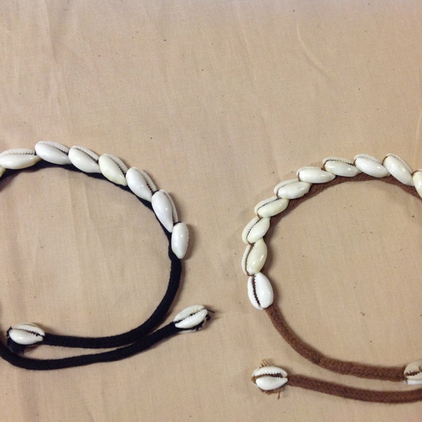 Hand Made Cut Cowrie Shells Bracelet, Anklet Or Choker Necklace. Shells Measures Approximately 15.0 mm To 18.8 mm.  Perfect For All Ages!!