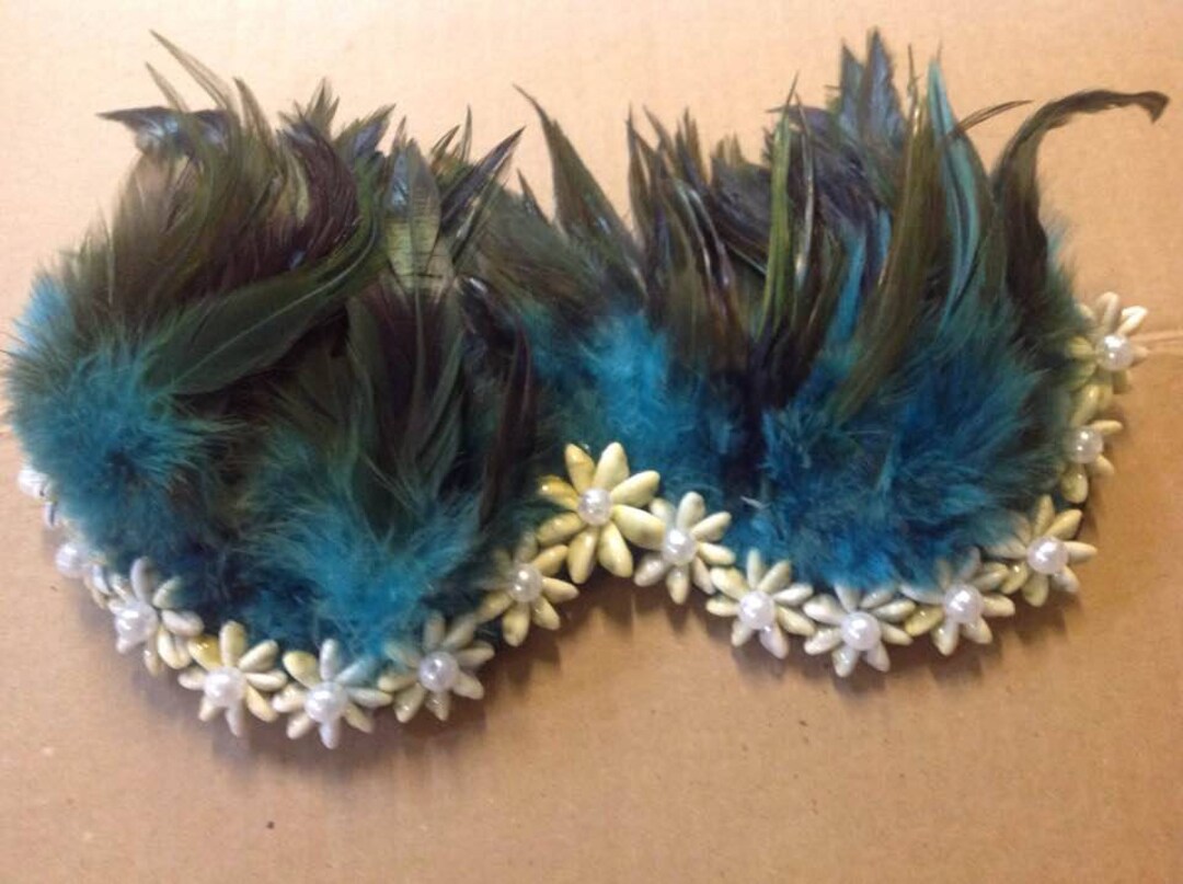 FEATHER BRA TOP With Cowrie Shell Rosettes . Perfect for Etsy