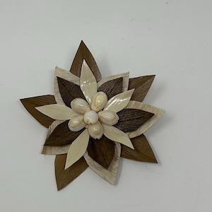 Authentic Polynesian Style Hair Flower. Authentic Tapa Cloth & Lauhala Hair Clip. Perfect For Tahitian, Cook Islands Costume, Wedding, Luau.