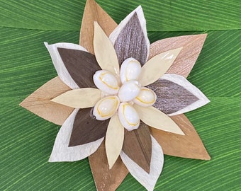 Authentic Polynesian Style Hair Flower. Authentic Tapa Cloth & Lauhala Hair Clip. Perfect For Tahitian, Cook Islands Costume, Wedding, Luau.