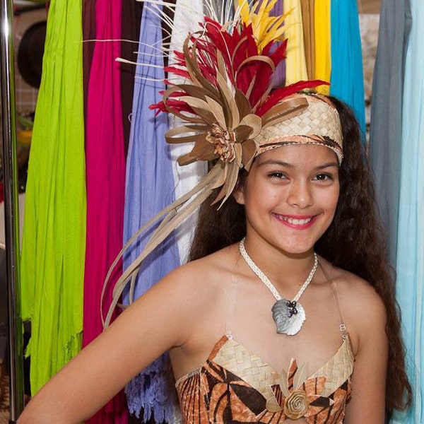 Authentic Tapa Cloth With Lauhala Costue. Tahitian  & Cook Islands/Rarotongan Girls Costume Set. Perfect For Girls Of All Ages.