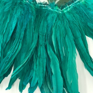 Dyed SEA GREEN Rooster Tail Feathers.. 3 Pack Of 7 10 in Length. Perfect For Making Headpiece & Costumes image 2